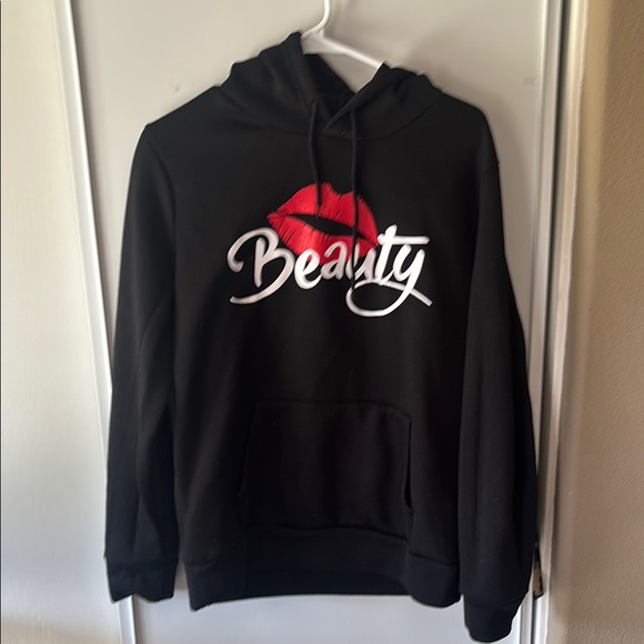 Beauty Black Hoodie with Red Lips - Picture 1 of 4